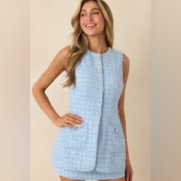 Mable Other - Mable Tweed Matching Set Light Blue Pearl Button Vest Shorts Size M